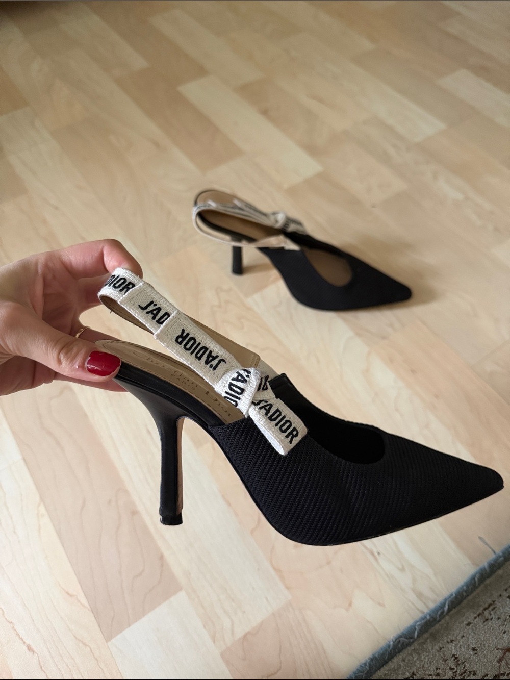 Dior Black Pointed-Toe Slingback Heels with J'Adior Ribbon - Picture 3 of 8